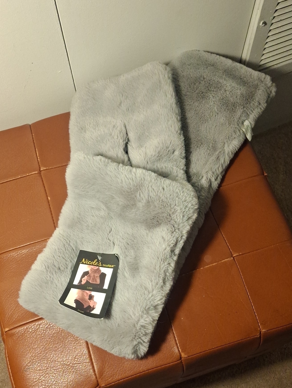 Plush Light Grey Faux Fur Scarf Wrap